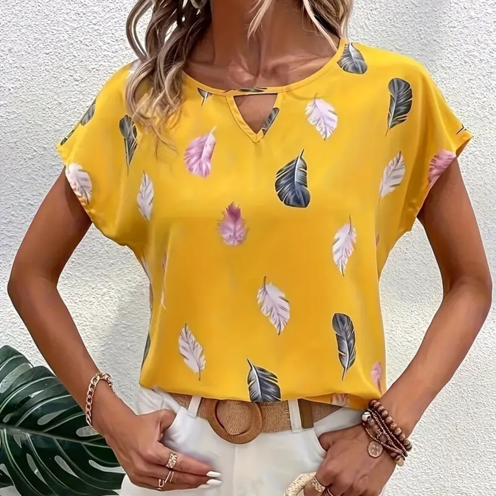 Yellow Leaf Print Blouse size 14 XL